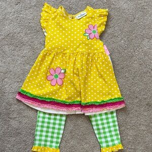 Rare Editions Yellow Polka Dot Dress with Pink Floral Accents